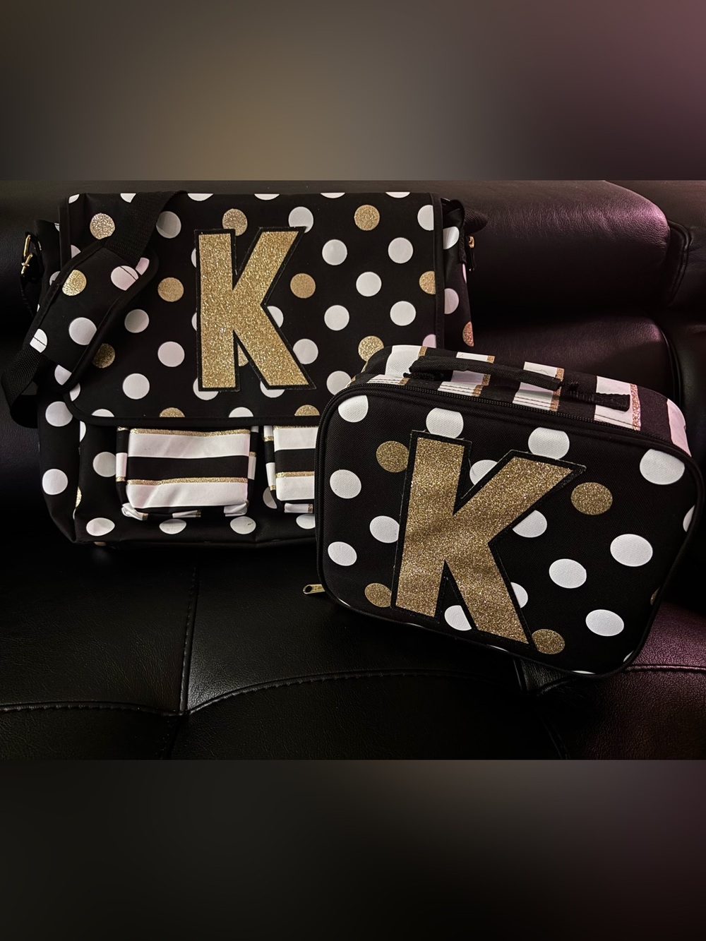 Justice Initial K Polka Dot Messenger Bag and Lunch Tote